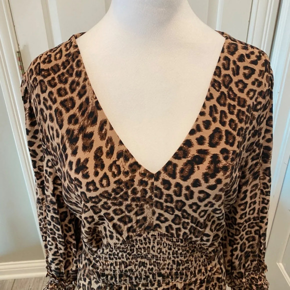 Whistles Jungle Cheetah Shirred Midi Dress leopard animal print 16891 - Picture 6 of 16